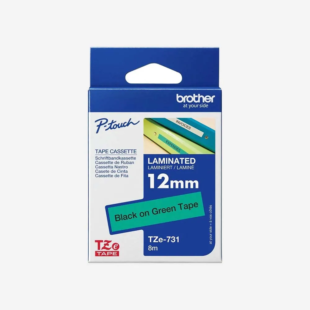 Ribbon Brother TZe-731 Tape-12mm Black On Green Org