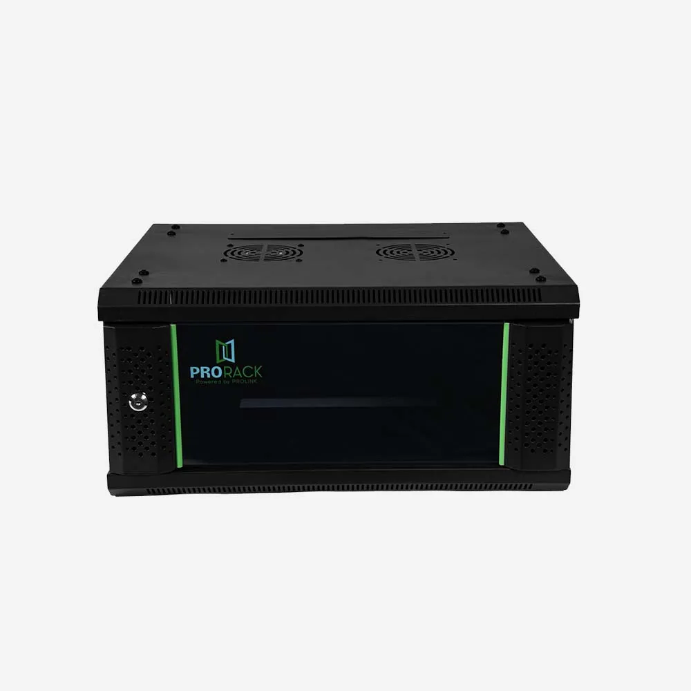 ProRack 4U 600*450 Wall mount cabinet with glass door, 1 fan, 1 shelf and 1 PDU 6 outlet